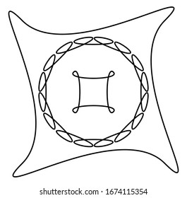 Geometric mandala / ornament / decoration symbol, icon. Simple, basic circular and concentric abstract design element. Lotus, floral motif (Lined, outline version) (Outlines are not expanded)