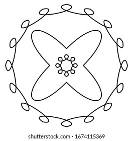 Geometric mandala / ornament / decoration symbol, icon. Simple, basic circular and concentric abstract design element. Lotus, floral motif (Lined, outline version) (Outlines are not expanded)
