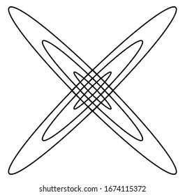 Geometric mandala / ornament / decoration symbol, icon. Simple, basic circular and concentric abstract design element. Lotus, floral motif (Lined, outline version) (Outlines are not expanded)
