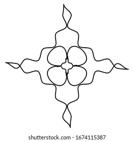 Geometric mandala / ornament / decoration symbol, icon. Simple, basic circular and concentric abstract design element. Lotus, floral motif (Lined, outline version) (Outlines are not expanded)