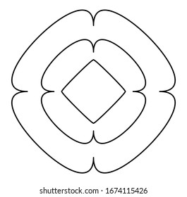 Geometric mandala / ornament / decoration symbol, icon. Simple, basic circular and concentric abstract design element. Lotus, floral motif (Lined, outline version) (Outlines are not expanded)