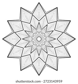 Patrón de mandala geométrico para colorear, líneas negras.