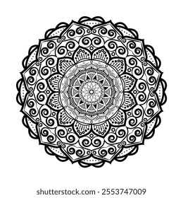 Geometric mandala pattern design with black white background