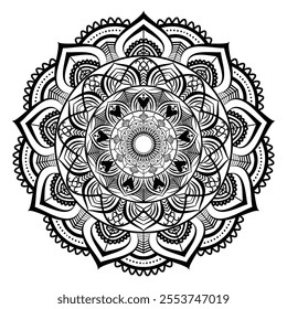 Geometric mandala pattern design with black white background