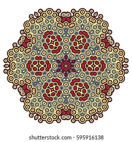 Geometric mandala pattern made of rings and circles. Colorful ethnic tribal motif for tile, textile, fabric