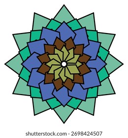 Padrão radial mandala geométrico intrincado abstrato floral design sereno azul verde marrom cores