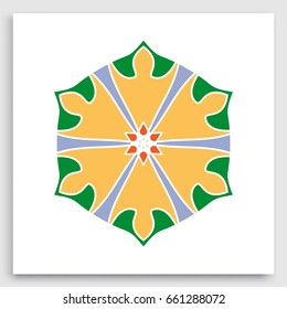 Geometric mandala round ornament. Islamic greeting card. Eid mubarak ramadan celebration template. Isolated design element, vector colorful pattern