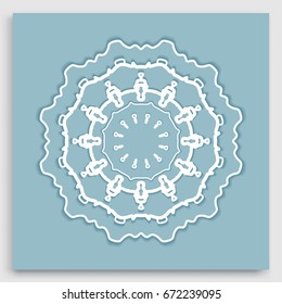 Geometric mandala round ornament. Islamic greeting card. Eid mubarak ramadan celebration template. Isolated design element, vector line pattern