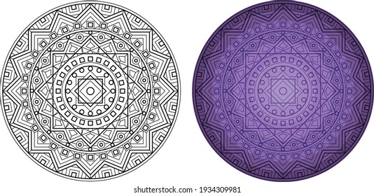 Geometric mandala. Round pattern for coloring book. Templates for card, banners, invite.