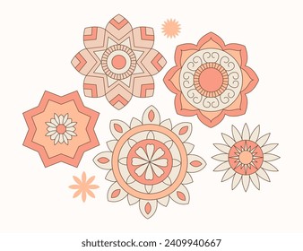 Geometric Mandala set composition. Decorative Flower of Life symbol, Yoga studio, meditation logo. Ethnic ornamental design elements collection. Henna tattoo. Oriental vector illustration.