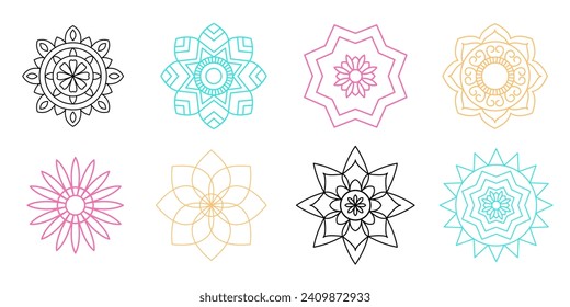 Geometric Mandala set. Decorative Flower of Life symbol, Yoga studio, meditation logo. Ethnic ornamental design elements collection. Henna tattoo. Oriental vector illustration.