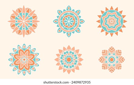 Geometric Mandala set. Decorative Flower of Life symbol, Yoga studio, meditation logo. Ethnic ornamental design elements collection. Henna tattoo. Oriental vector illustration.