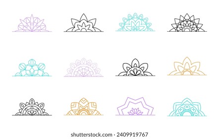 Geometric Mandala set. Decorative Flower of Life symbol, Yoga studio, meditation logo. Ethnic ornamental design elements collection. Henna tattoo. Oriental vector illustration.