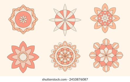 Juego de Mandala geométrica. Símbolo decorativo Flor de vida, estudio de yoga, logotipo de meditación. Colección de elementos de diseño ornamentales étnicos. Tatuaje de Henna. Ilustración vectorial oriental.