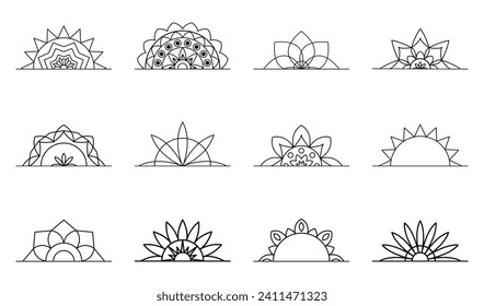 Geometric Mandala set. Decorative Flower of Life symbol, Yoga studio, meditation logo. Ethnic ornamental design elements collection. Henna tattoo. Oriental vector illustration.