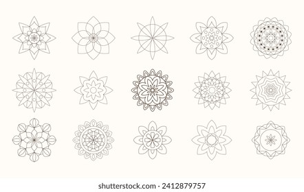 Geometric Mandala set. Decorative Flower of Life symbol, Yoga studio, meditation logo. Ethnic ornamental design elements collection. Henna tattoo. Oriental vector illustration.