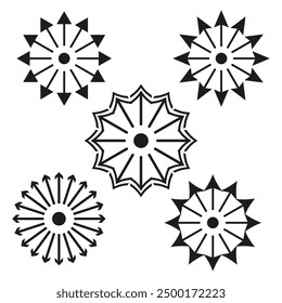 Geometric mandala set. Radial symmetry design. Vector abstract shapes. Black and white.