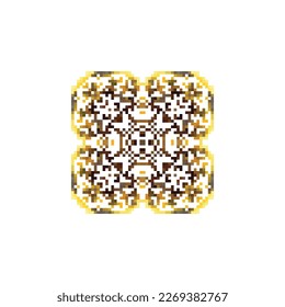 Mandala geométrica de cuadrados en un ornamento de estilo plano en forma de píxeles. Planes con puntos de bordado. Impresiones de geo textiles. Fondo pixel navajo.
