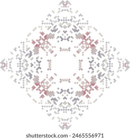 Geometric mandala of squares in a flat style ornament in the form of pixels. Embroidery dotted schemes. Textile geo prints.