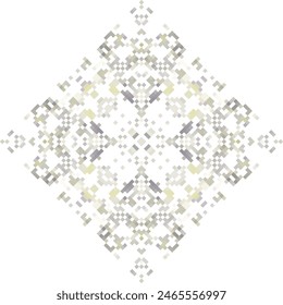 Geometric mandala of squares in a flat style ornament in the form of pixels. Embroidery dotted schemes. Textile geo prints.