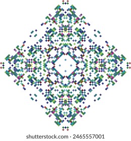 Geometric mandala of squares in a flat style ornament in the form of pixels. Embroidery dotted schemes. Textile geo prints.