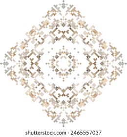 Geometric mandala of squares in a flat style ornament in the form of pixels. Embroidery dotted schemes. Textile geo prints.