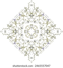 Geometric mandala of squares in a flat style ornament in the form of pixels. Embroidery dotted schemes. Textile geo prints.