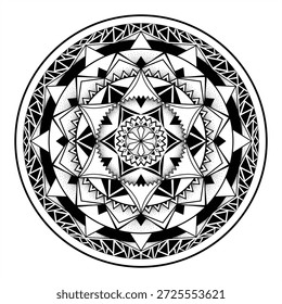 Geometric mandala tattoo design, blackwork ink circular linework in black and white