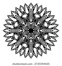 Geometric mandala tattoo design, blackwork line art in black and white