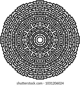 Geometric mandala. Zigzag ornament. Round element for design. Decorative ornament. Sketch for tattoo. Ethnic Fractal Mandala. Graphic element.
