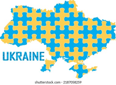 GEOMETRIC MAP OF UKRAINE. ILLUSTRATION IN BLUE, YELLOW COLORS PUZZLE