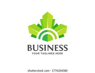 geometric maple leaf and circle logo vector