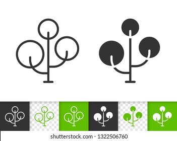 Geometric Maple tree black linear and silhouette icons. Thin line sign of chestnut. Bonsai outline pictogram isolated on white, green, transparent background. Vector Icon shape. Plant simple symbol