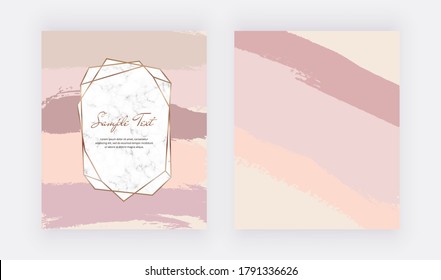 Geometric marble frames on the peach brush stroke texture. 