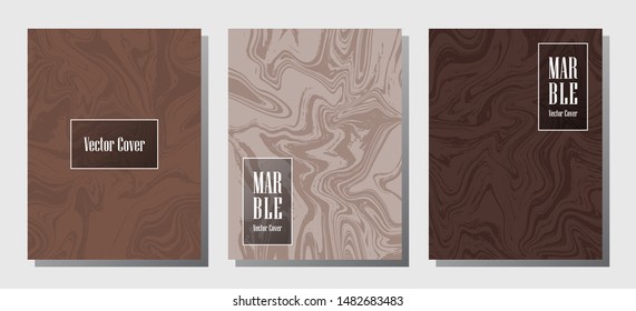 Geometric marble prints, vector cover design templates. Fluid marble stone texture iInteriors fashion magazine backgrounds Corporate journal patterns set of liquid clay waves. Splash effect prints.
