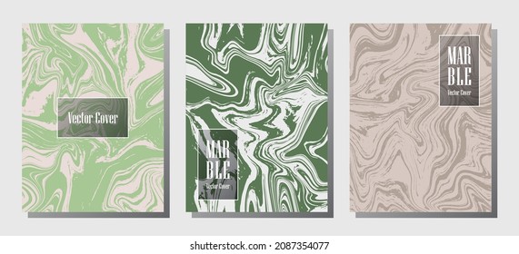 Impresiones de mármol geométrico, plantillas de diseño de portada vectorial. Textura de piedra de mármol fluido iInteriors fondo de la revista de moda Patrones de revistas corporativos conjunto de ondas de aceite líquido. Fundas de folletos.