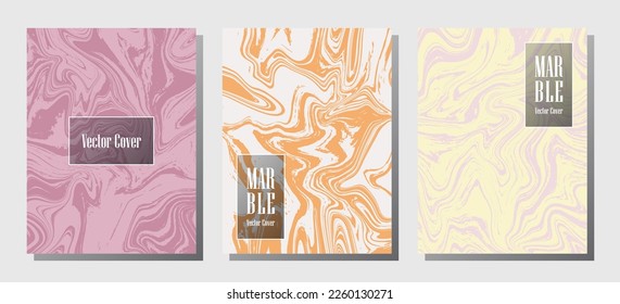 Geometric marble prints, vector cover design templates. Fluid marble stone texture iInteriors fashion magazine backgrounds  Corporate journal patterns set of liquid oil waves. Report covers.