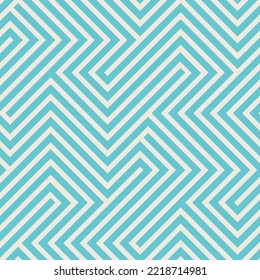 Geometric maze with blue diagonal lines on a white background. Seamless repeating pattern. Vector illustration for decorative, wrapping, and textile graphic design.