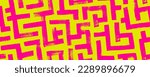 Geometric maze colorful seamless pattern. Brush drawn pink and yellow scribbles. Abstract maze geometric vector background. Irregular labyrinth pattern in bright colors. Hand drawn intricate banner.