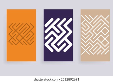 geometrisches Labyrinth violett Vektor Hintergrund Vorlage Set