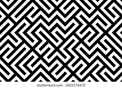 Geometric maze-style pattern with strong black lines on a white grid layout