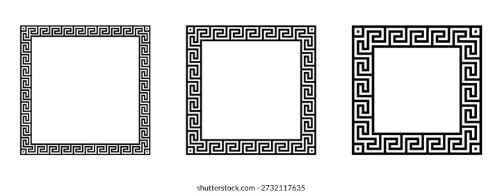 Geometric Meander Waves Ornament Square Frame Border Vector Background Illustration