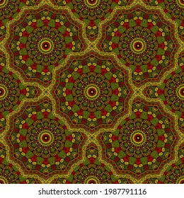 Geometric medallion vector seamless pattern. Ethnic motifs textile print. Korean traditional seamless ornament. Decorative medallion tile print graphic design. Shawl pattern ethnic ornament.