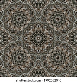 Geometric medallion vector seamless pattern. Ethnic motifs tile print. Turkish traditional seamless ornament. Mosaic medallion scrapbook graphic design. Rug pattern ethnic ornament.