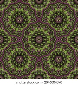 Geometric medallion vector seamless pattern. Ethnic motifs textile print. Arabic traditional seamless ornament. Decorative medallion bandana print graphic design. Wrapping paper ethnic ornament