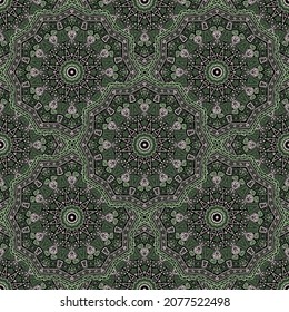 Geometric medallion vector seamless pattern. Ethnic motifs tile print. Japanese traditional seamless ornament. Ornate medallion scrapbook graphic design. Rug pattern ethnic ornament.
