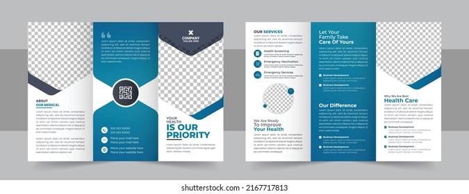 Geometric Medical, Healthcare Trifold Medical Brochure Flyer Layout Template. Medical, health care Trifold brochure template