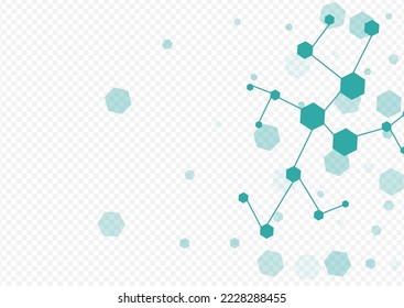 Geometric Medical Vector Transparent Background. Hexagon Microbiology Pattern. Modern Molecular Technology Texture. Abstract Backdrop.