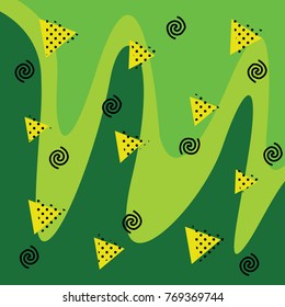 Geometric with Memphis abstract design on green background