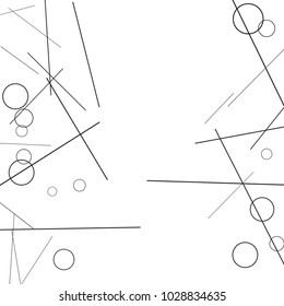 Geometric Memphis Background. Black and White Simple Pattern for Postcard, Print, Banner or Poster. Modern Abstract Background with Rings and Lines. Vector Texture in Trendy Minimalistic Style